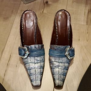 One of a kind mule in turquoise blue with stones